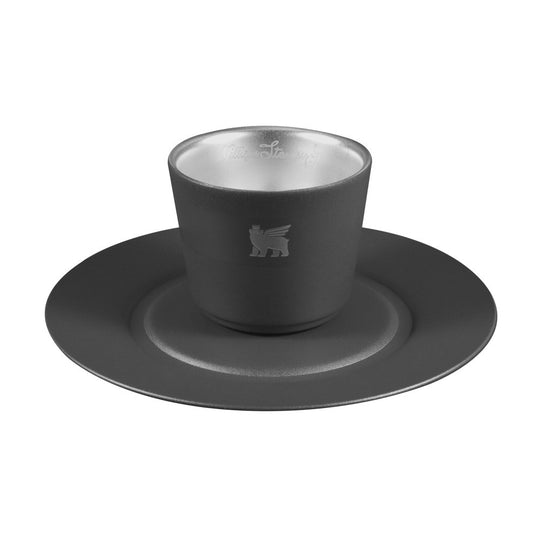 晨光時刻 雙層不鏽鋼濃縮咖啡杯盤組 | 消光黑